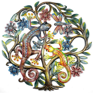 24 inch Painted Gecko Tree of Life (GC) Metal Wall Art