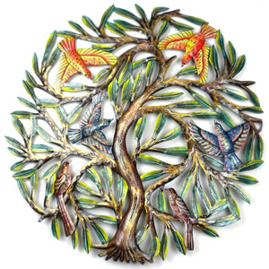 24 inch Painted Tree with Birds (GC) Metal Wall Art