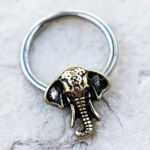 316L Stainless Steel Antique Bronze Plated Elephant Snap-in Captive Bead Ring Women - Jewelry - Earrings