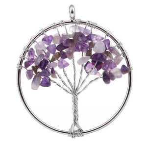 7 Chakra Color Tree of Life Pendant Necklace Purple Pendant Necklaces