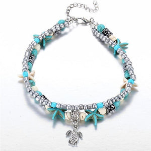Beach Themed Boho Anklets with Starfish,  Turtle, and Wave Charm