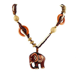 Bead Wood Elephant Pendant Necklace