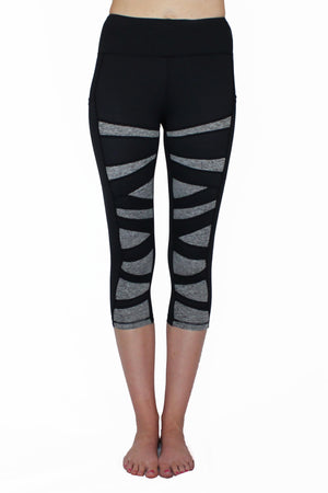 Black and Gray Weave - Pocket Capri Women - Apparel - Activewear - Leggings