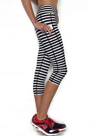 Black and White Stripe - Pocket Capri Women - Apparel - Activewear - Leggings
