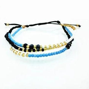 Black, Blue & Gold Crystal Glass Beads Friendship Bracelet