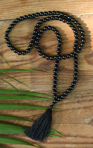 Black Onyx Buddhist Mala Beads Necklace with Black Tassels Women - Jewelry - Necklaces