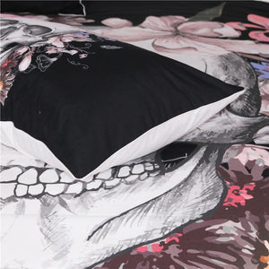 Black & Pink Floral Skull Bedding Set