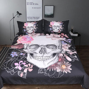 Black & Pink Floral Skull Bedding Set USA Twin