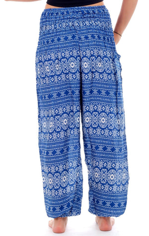 Blue Tribal Diamond Harem Pants Standard / Blue Harem Pants