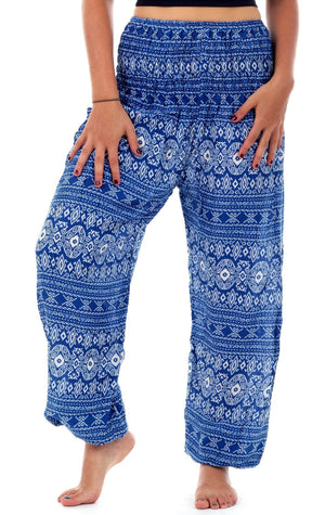 Blue Tribal Diamond Harem Pants Standard / Blue Harem Pants