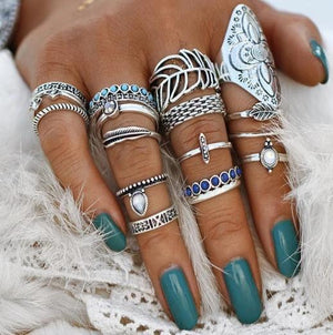 Bohemian Flower Child Ring Set with Midi and Knuckle Rings