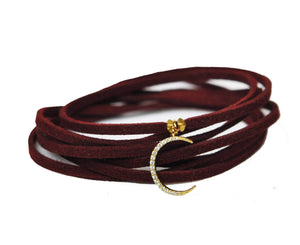 Crescent Moon Burgundy Suede Choker Women - Jewelry - Necklaces