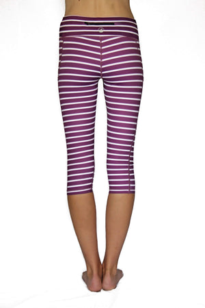 Dark Purple and White Stripe - Pocket Capri Women - Apparel - Activewear - Leggings