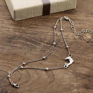 Dolphin Charm Anklet - Boho Beach Anklet with 2 layers