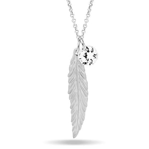 Feather Necklace, Silver Plated Feather and Birthstone Necklace, Elegant Necklace Women - Jewelry - Necklaces