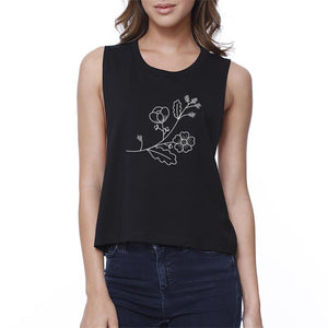 Flower Black Sleeveless Crop Top Women - Apparel - Shirts - Sleeveless
