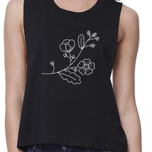 Flower Black Sleeveless Crop Top Women - Apparel - Shirts - Sleeveless
