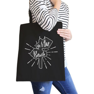 Go To The Beach Black Canvas Bags Women - Bags - Totes