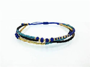Gold and Navy Blue Glass Beads Friendship Bracelet