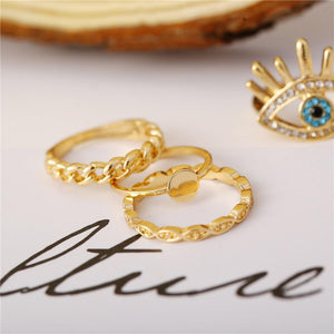 Gold & Blue Evil Eye & Heart Knuckle Ring Set