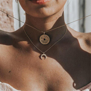 Gold Boho Moon Layered Necklace