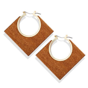 Gold & Brown Square Hollow Wooden Earrings