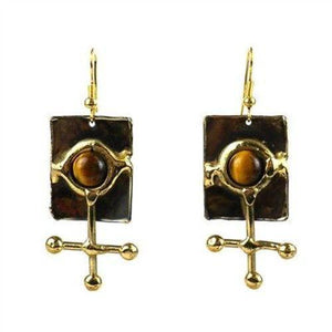 Gold Tiger Eye Ball and Jack Brass Earrings  (GC) Brass Images