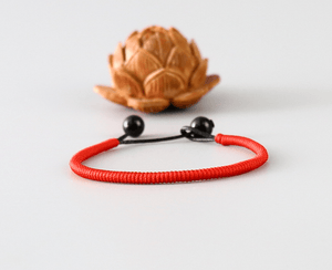 Orange Red Buddhist Tibetan Bracelets with Black Onyx Beads