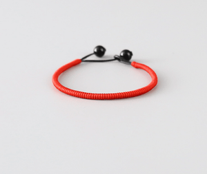 Orange Red Buddhist Tibetan Bracelets with Black Onyx Beads