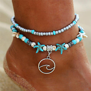 IF ME Bohemian Multilayers Wave Stone Anklets for Women Boho Silver Color Beads Chain Bracelet on Leg Sexy Beach Ankle Jewelry