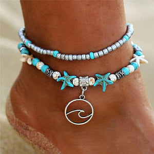 IF ME Bohemian Multilayers Wave Stone Anklets for Women Boho Silver Color Beads Chain Bracelet on Leg Sexy Beach Ankle Jewelry FDY193 Starfish