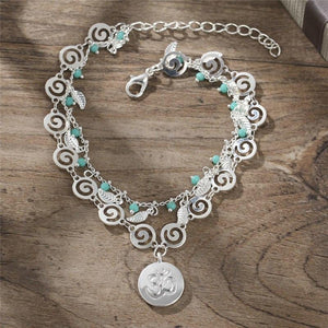 Layered Bohemian OM Anklet Set Silver
