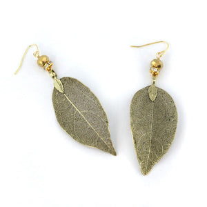 Leaf Earrings with Sterling Silver French Wires Antique Gold Women - Jewelry - Earrings