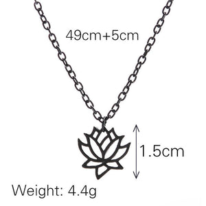Lotus Flower Charm Necklace Pendant Black