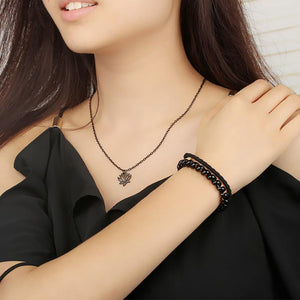 Lotus Flower Charm Necklace Pendant Black
