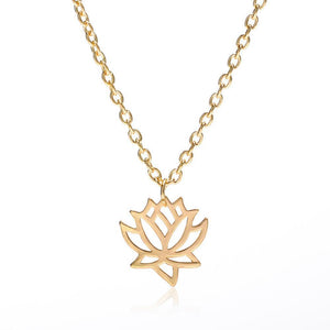 Lotus Flower Charm Necklace Pendant Gold