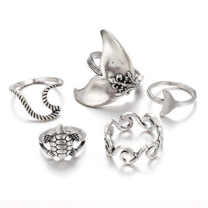 Moon Goddess and Moon Phases Crescent Ring Set