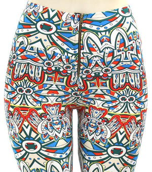 Multi Colored Tribal Print Zipper Leggings Women - Apparel - Pants - Leggings