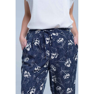 Navy blue pants with floral print Women - Apparel - Pants - Trousers