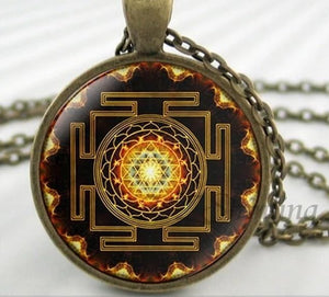 NS 00806 chakra Spiritual Buddhist Sri Yantra Pendant Necklace Sacred Geometry Sri Yantra Jewelry meditation Necklace HZ1 1 / Silver Pendant Necklaces