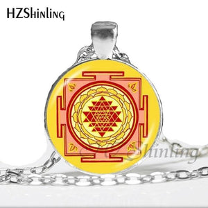 NS 00806 chakra Spiritual Buddhist Sri Yantra Pendant Necklace Sacred Geometry Sri Yantra Jewelry meditation Necklace HZ1 11 / Silver Pendant Necklaces