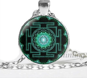 NS 00806 chakra Spiritual Buddhist Sri Yantra Pendant Necklace Sacred Geometry Sri Yantra Jewelry meditation Necklace HZ1 3 / Silver Pendant Necklaces