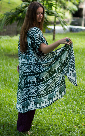 Olive Tribal Elephant Kimono Kimono