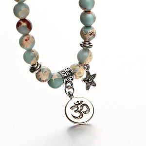 Om Charm Wrap Bracelet with Natural Stone Beads