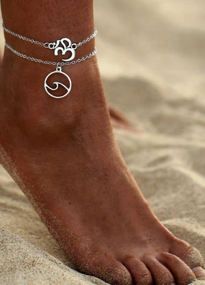 Om &  Wave Bohemian Beach Anklet in Silver
