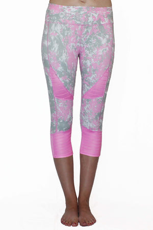 Pink and Gray Marble Moto - Pocket Capri Women - Apparel - Activewear - Leggings