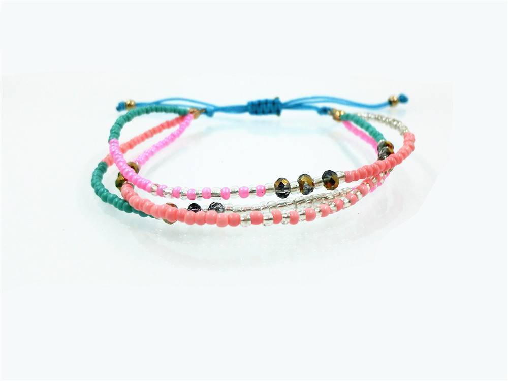 Pink & Blue Crystal Glass Beads Friendship Bracelet - One Tribe Apparel
