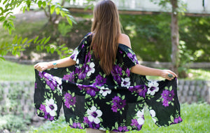 Purple & Black Floral Kimono Kimono