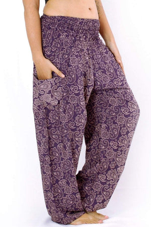 Purple Floral Harem Pants Standard / Purple Harem Pants