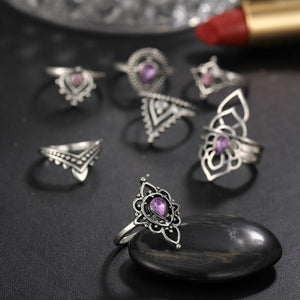 Purple Gemstone Goddess Ring Set